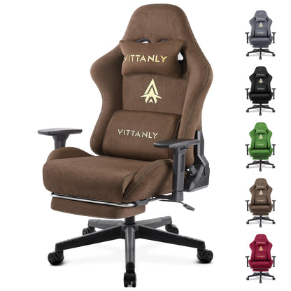 Kitinjoy Natural Suede Gaming Chair High Back Ergonomic Computer Chair With Footrest Reclining Adult Comfortable Office Chair